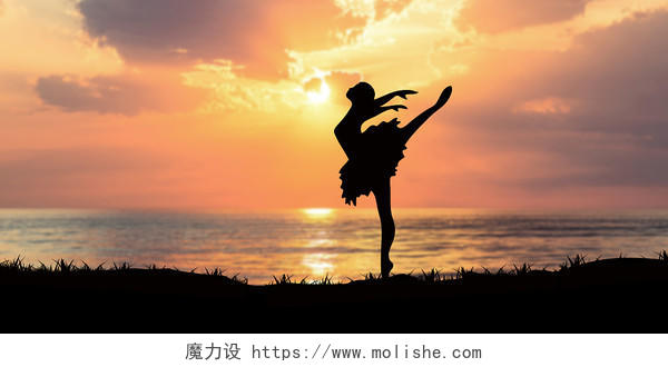 橙色夕阳舞蹈剪影瑜伽展板背景